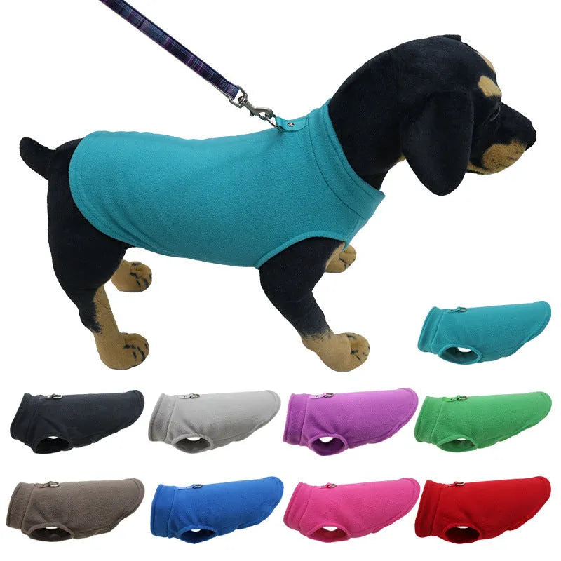 Thickened polar fleece dog waistcoat in solid colour, available in nine shades