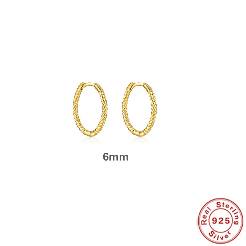 Sterling silver twisted string round earrings in gold or white gold colour