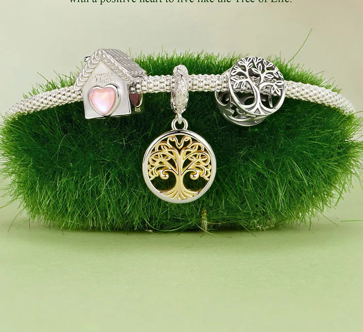 925 silver lucky tree pendant charm 2.3 by 1.2 cm with electroplated finish