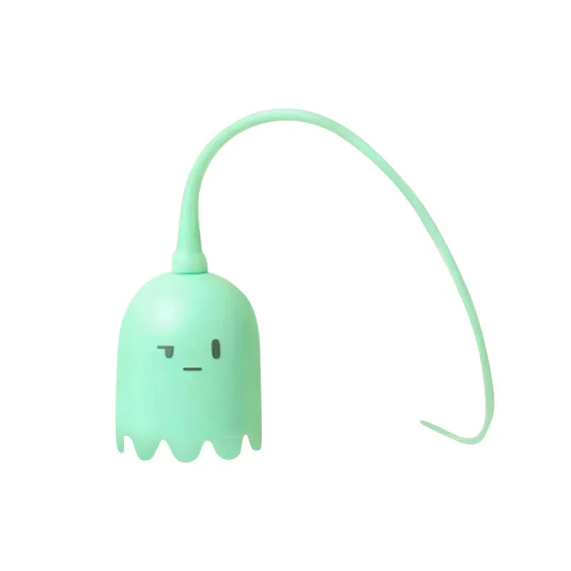 Green electronic cat wand toy with swinging silicone tails for indoor cat entertainment