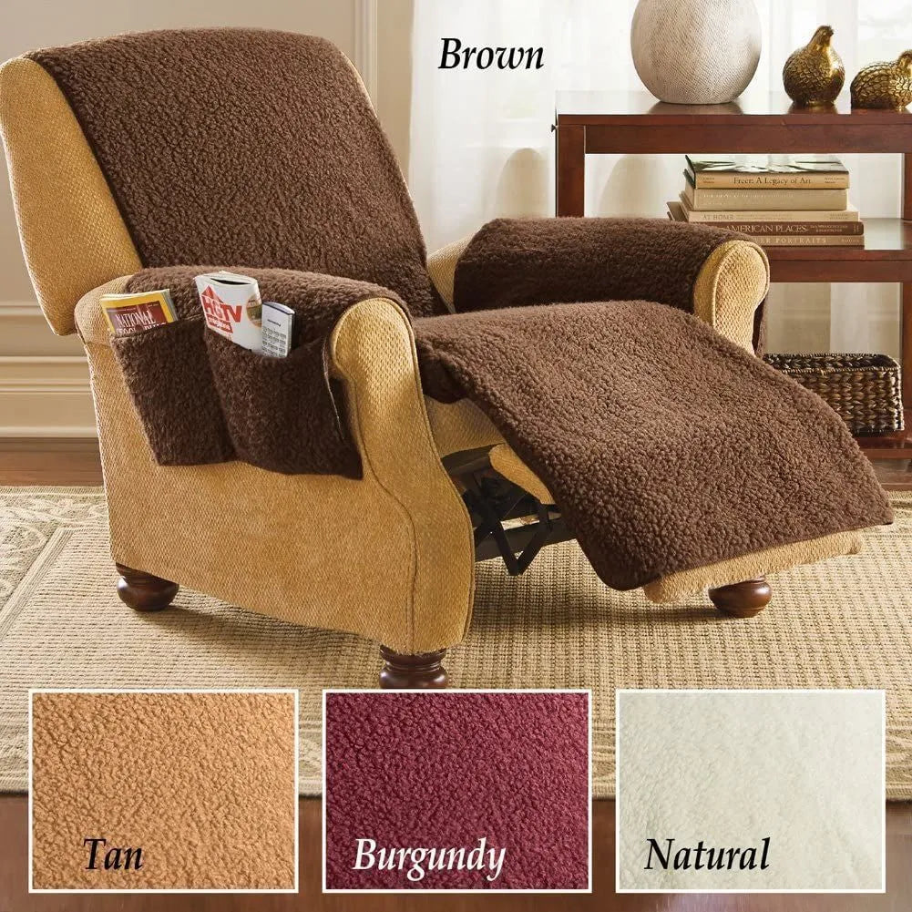 Lambswool-texture polyester sofa cushion cover in beige, red, coffee or grey with universal stretch fit