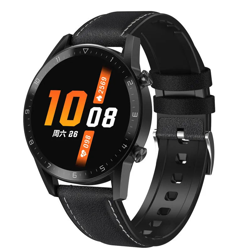 Multifunctional sports watch with leather strap and 1.3-inch touchscreen display