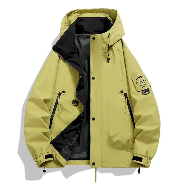 Men's Casual Waterproof Jacket with 5000mm Rating in Polyester, Windproof, Available in Beige, Black, Gray Green, Sand Brown, Fluorescent Green, Cherry Blossom Powder, Peach Pink, Lemon, Mocha, Carmine, Moon Shadow Gray, Peace Blue, S-3XL