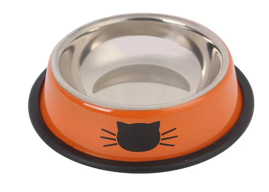 Set of stainless steel pet bowls in multicolour with non-slip base, 11.5 cm wide, for cats and small dogs