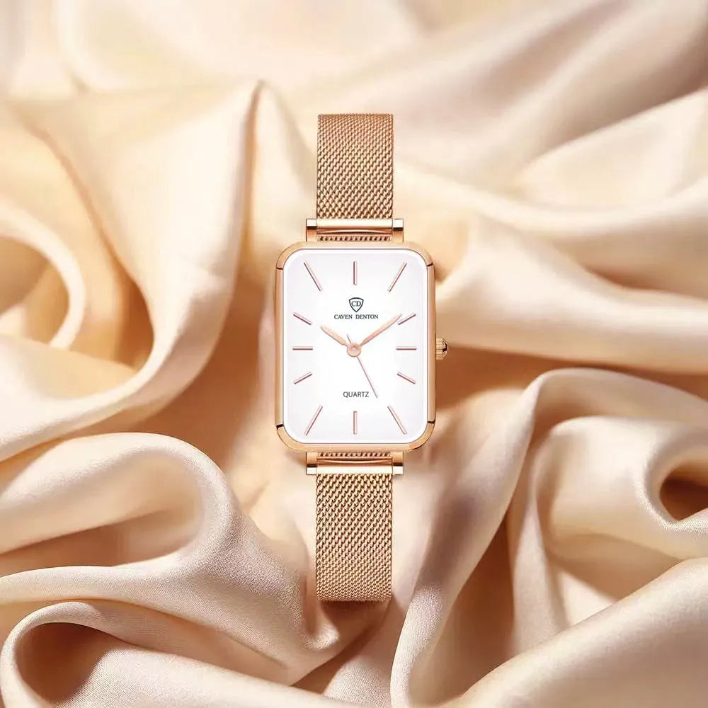 Women's waterproof quartz watch with woven steel strap and alloy case