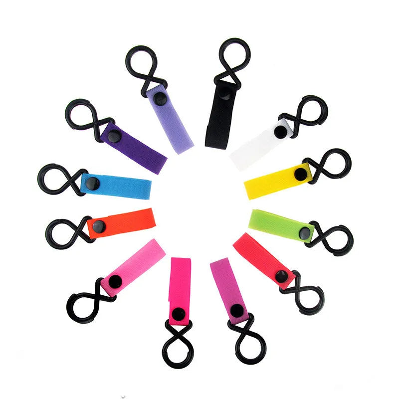 Nylon Velcro luggage hook in multiple colours on white background with OPP packaging