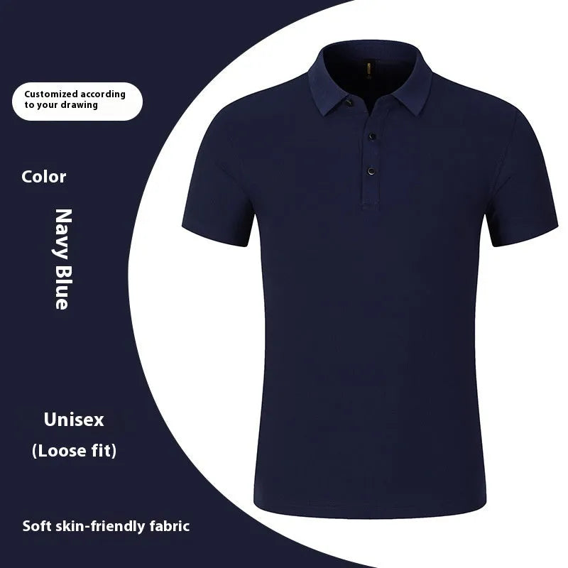 Cotton short-sleeved business polo shirt in solid colour, regular fit, available in black white dark gray navy blue red light blue sizes M to 4XL
