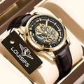 Swiss men's quartz watch with hollow design and leather strap, 12mm thickness business style