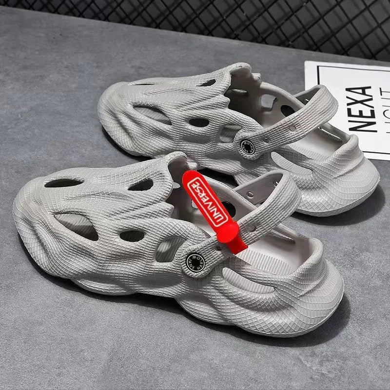 Frosted EVA coconut slippers with closed toe design and holes, shown in available colour options