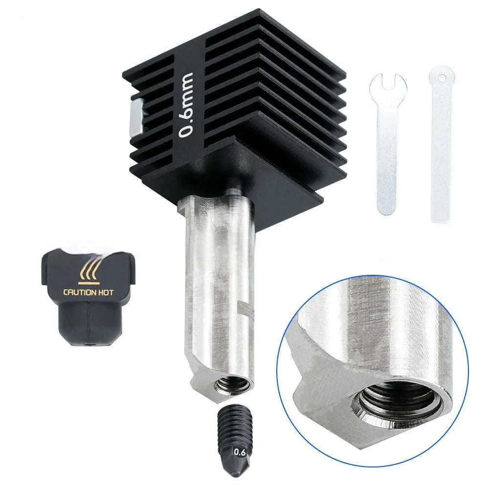 Bambu Lab A1 Mini 3D printer hot end assembly kit with hardened steel nozzle and black silicone sleeve