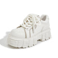 Women's spring muffin bottom casual leather shoes in beige and pink with height increasing design