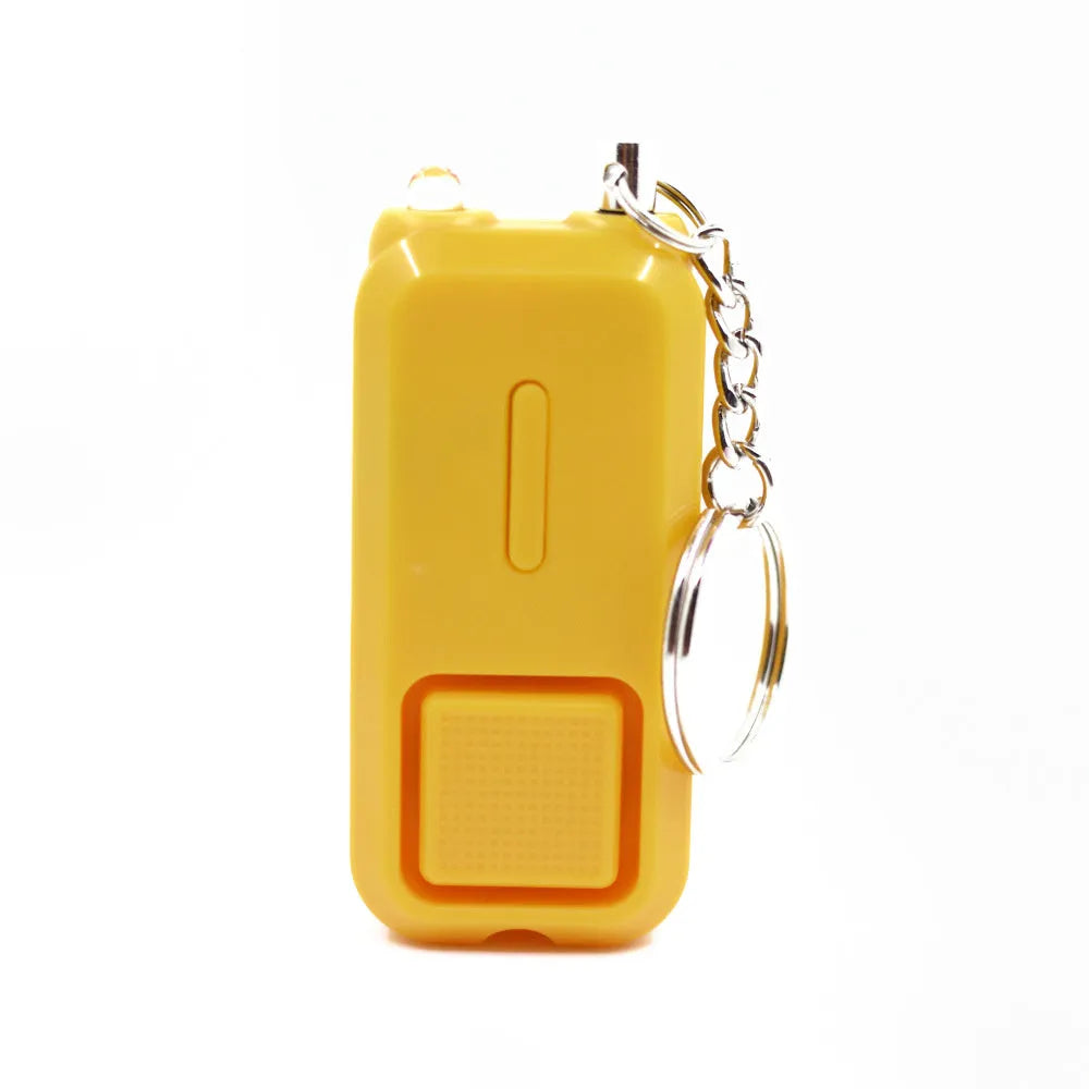 ZQ-202 personal safety alarm in pink, black, white, yellow or green with compact 65x30x12mm dimensions