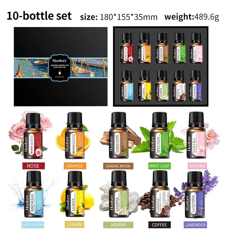 Boxed water-soluble aromatherapy essential oil set for air freshening with multiple bottle options