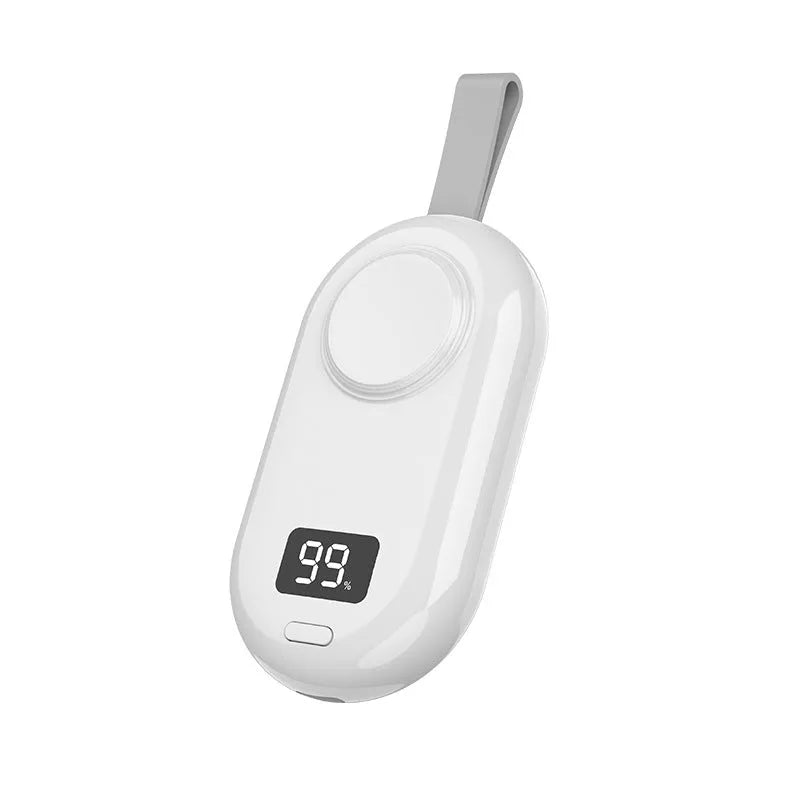 V5 smartwatch wireless power bank in black or white with Type-C port and compact design