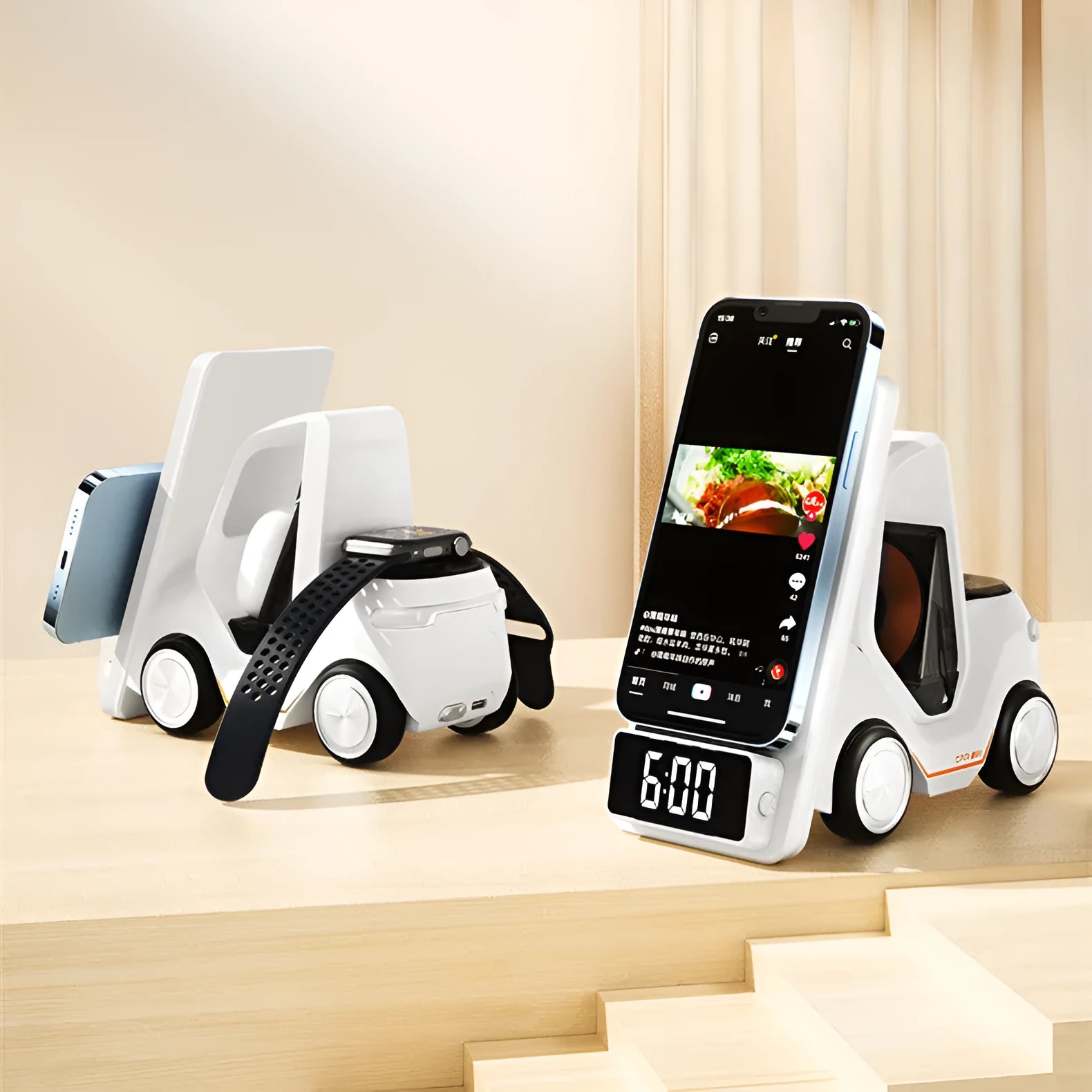 Three-in-one 15W wireless charging bracket in grey, white, yellow or orange colours