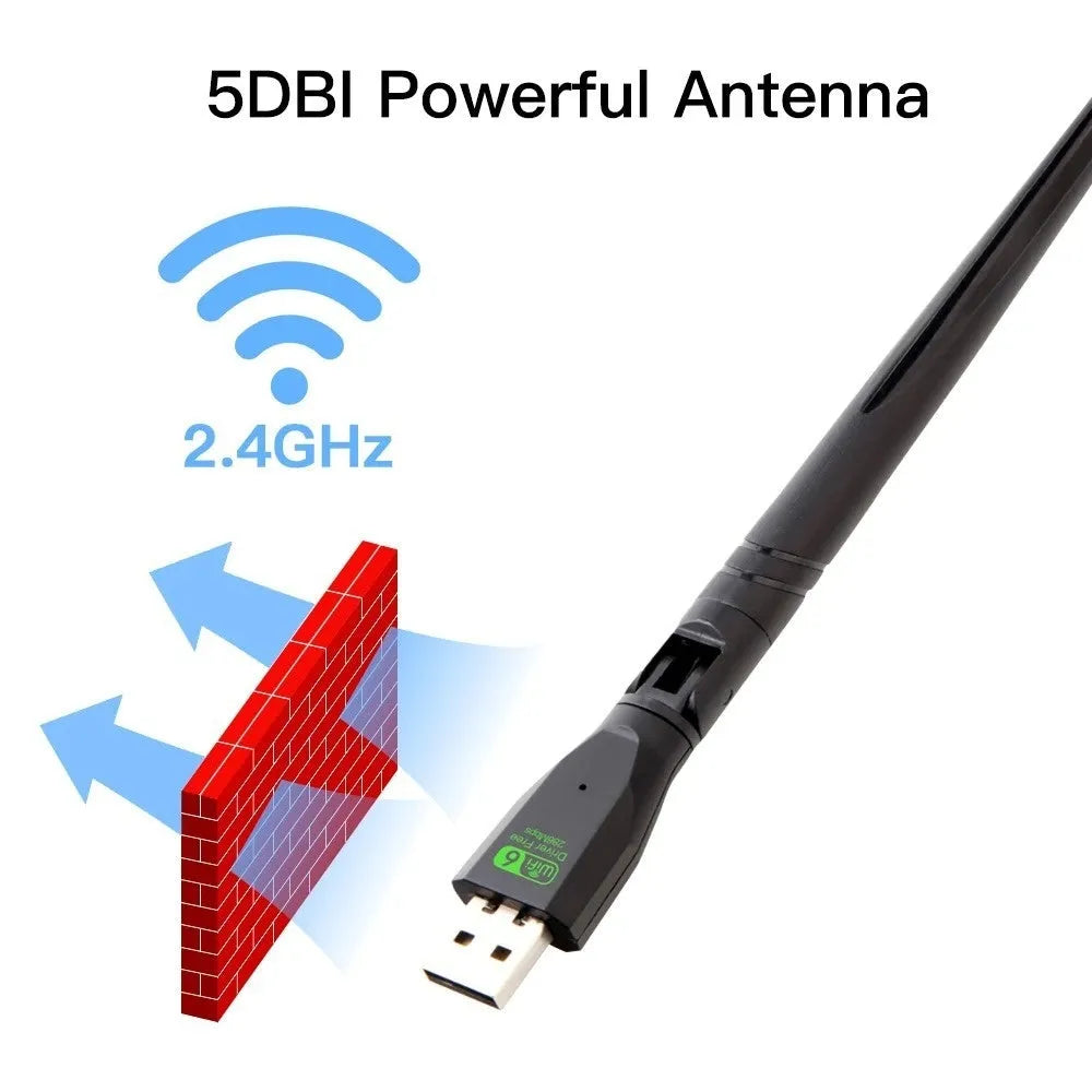 Black WiFi6 USB wireless network card with compact design for desktop and laptop computers