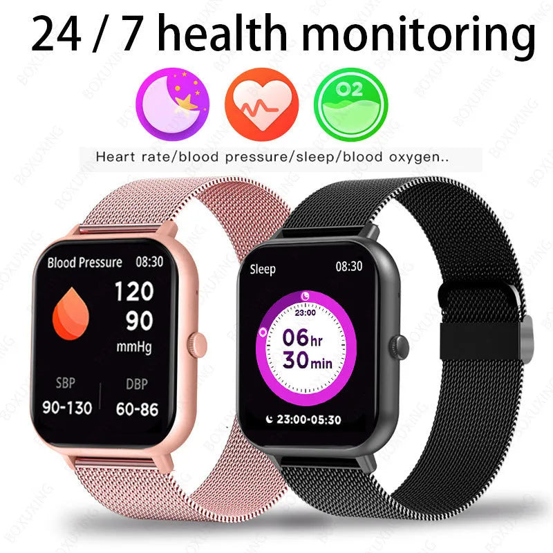 ZL54C smart watch on wrist showing AMOLED screen, available in black, pink, or silver colours.