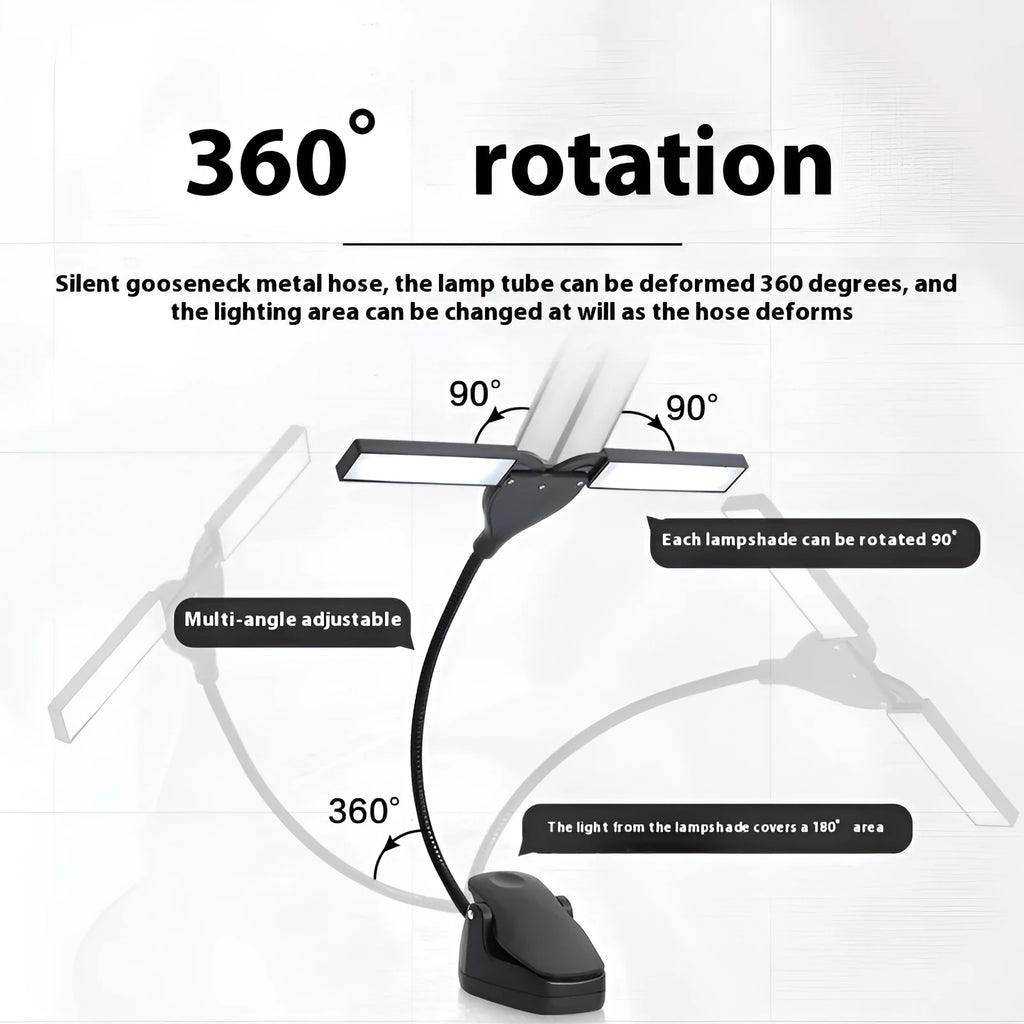 Rechargeable music stand light with 28 LED lights clipped to metal music stand