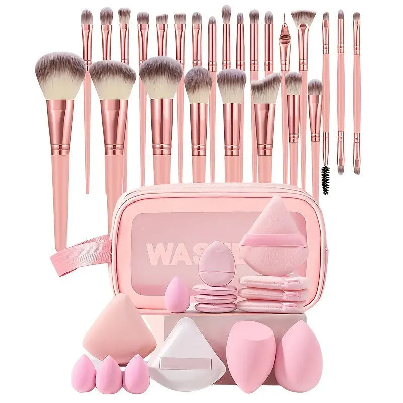 Beauty tool set with hydrophilic non-latex sponges in brown, pink and purple colour options