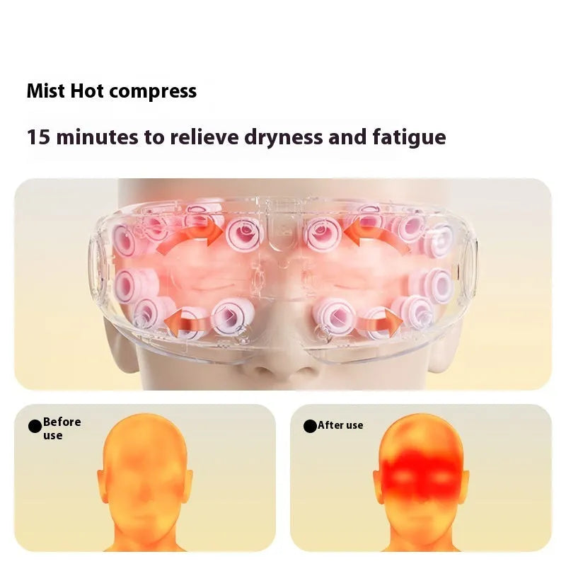 A purplish grey Bluetooth steam hot compress eye massage device on a white background.