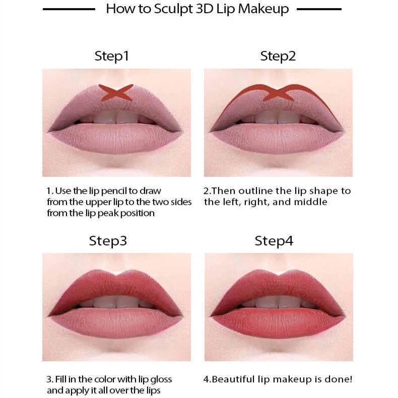 Wooden matte lip liner pencil in various shades showing 24 hour wear and waterproof claim