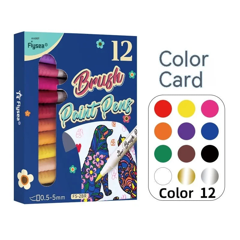 Set of soft tip gouache marker pens for hand accounting and craft projects, shown in a multipack.