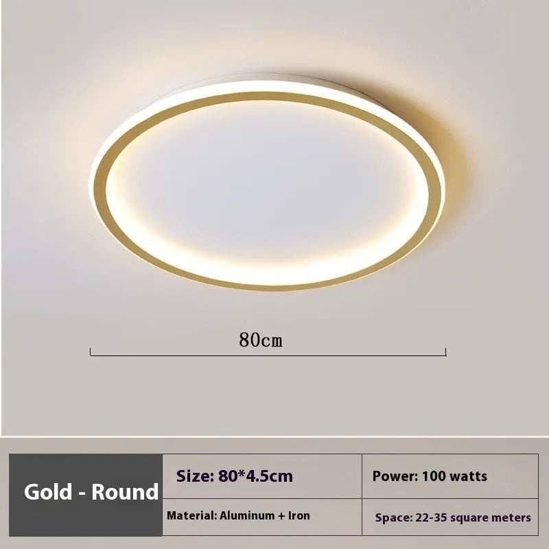 Minimalist circular LED ceiling lamp in black, gold or white finish with adjustable lighting options