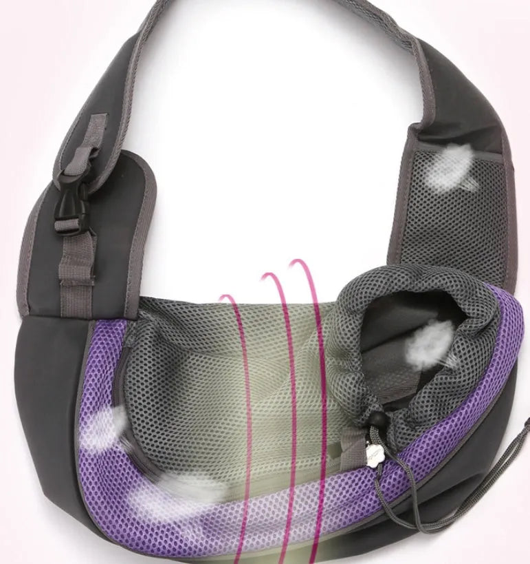 Blue pet carrier backpack for small dogs or cats with mesh window and adjustable straps