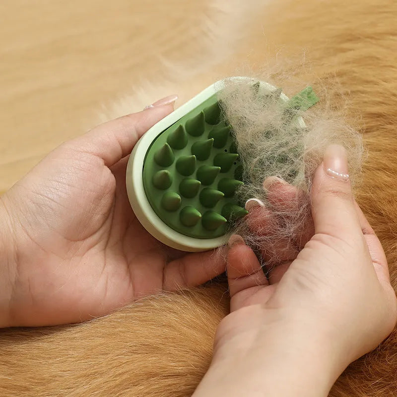 Soft silicone dog bath brush in handheld design with flexible bristles for hair removal and shampoo massage