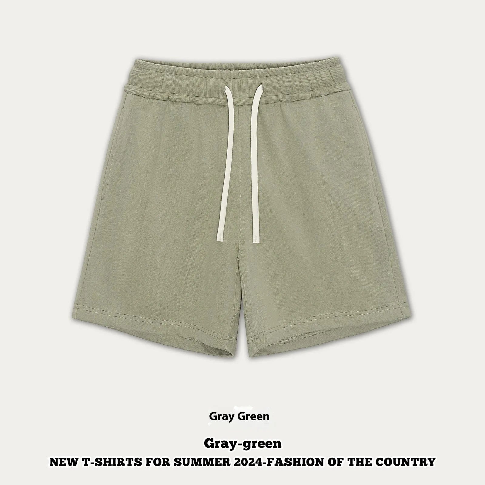 Casual cotton denim shorts for a baby boy or girl in a loose fit, shown in khaki colour.