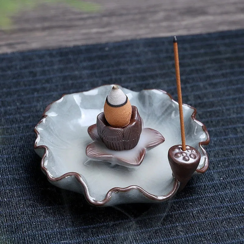 Ceramic reverse flow incense burner with purple clay crafts and new Chinese style design