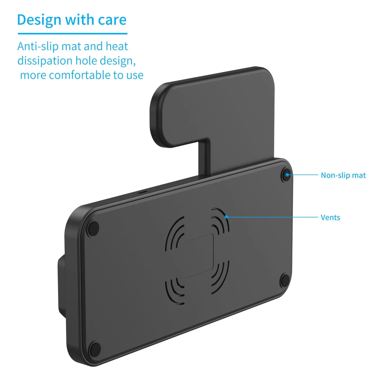 Fdgao 15W 4 In 1 desktop wireless charger in black with dual coils, charging a phone, Apple Watch, and Airpods