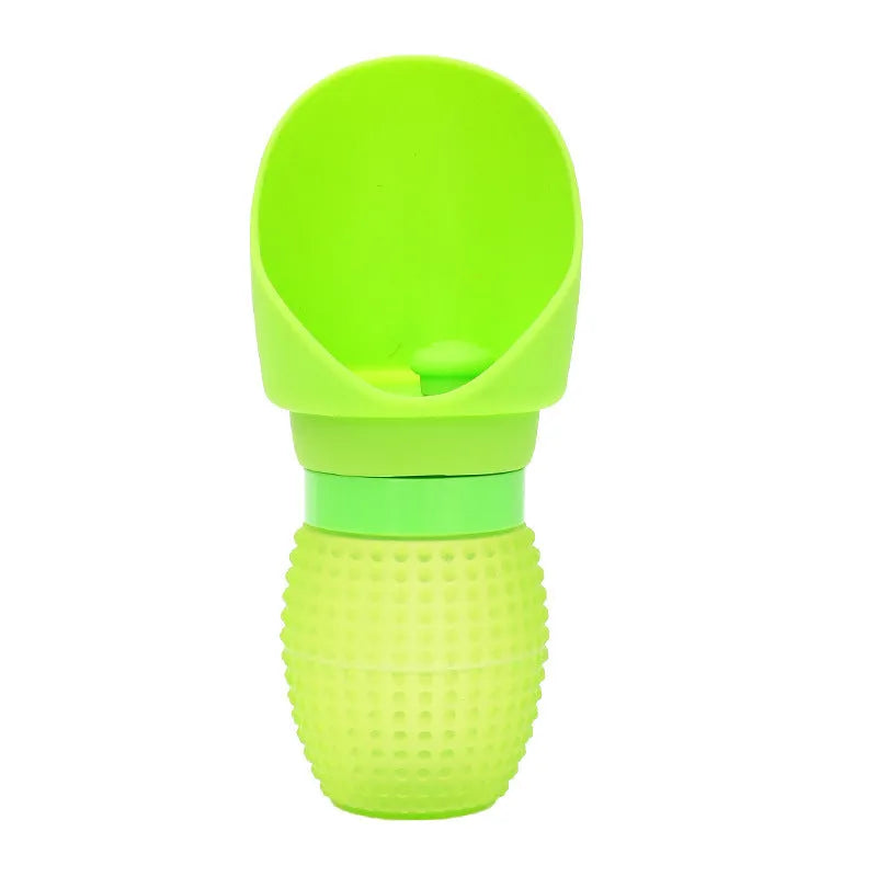Collapsed and expanded views of a silicone folding water cup for pets in a choice of colours.