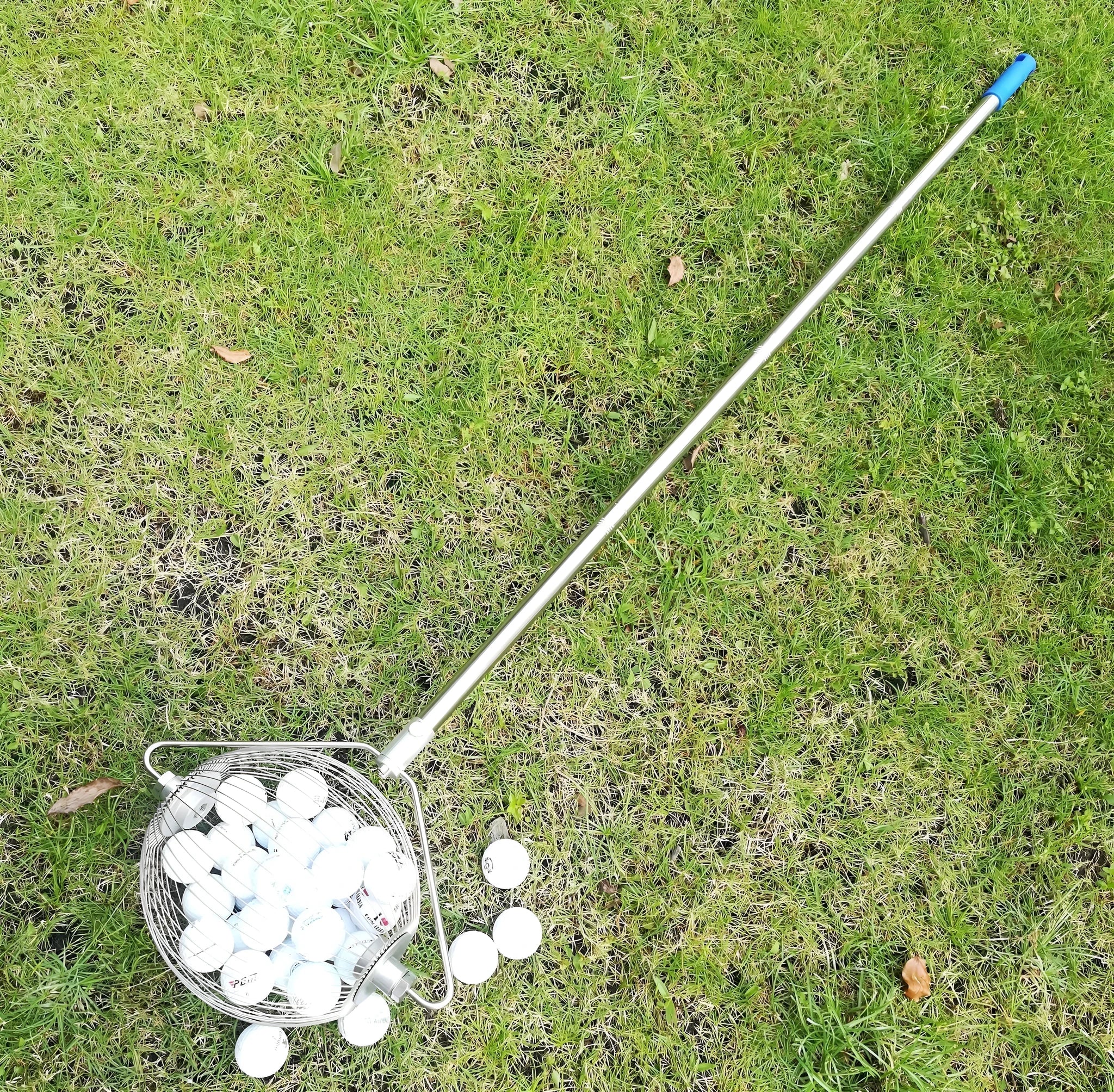 Stainless steel golf ball picker with metallic finish and 0.65 metre length