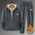 Men's grey cashmere hooded sweater and cotton pants casual sports suit set on hanger