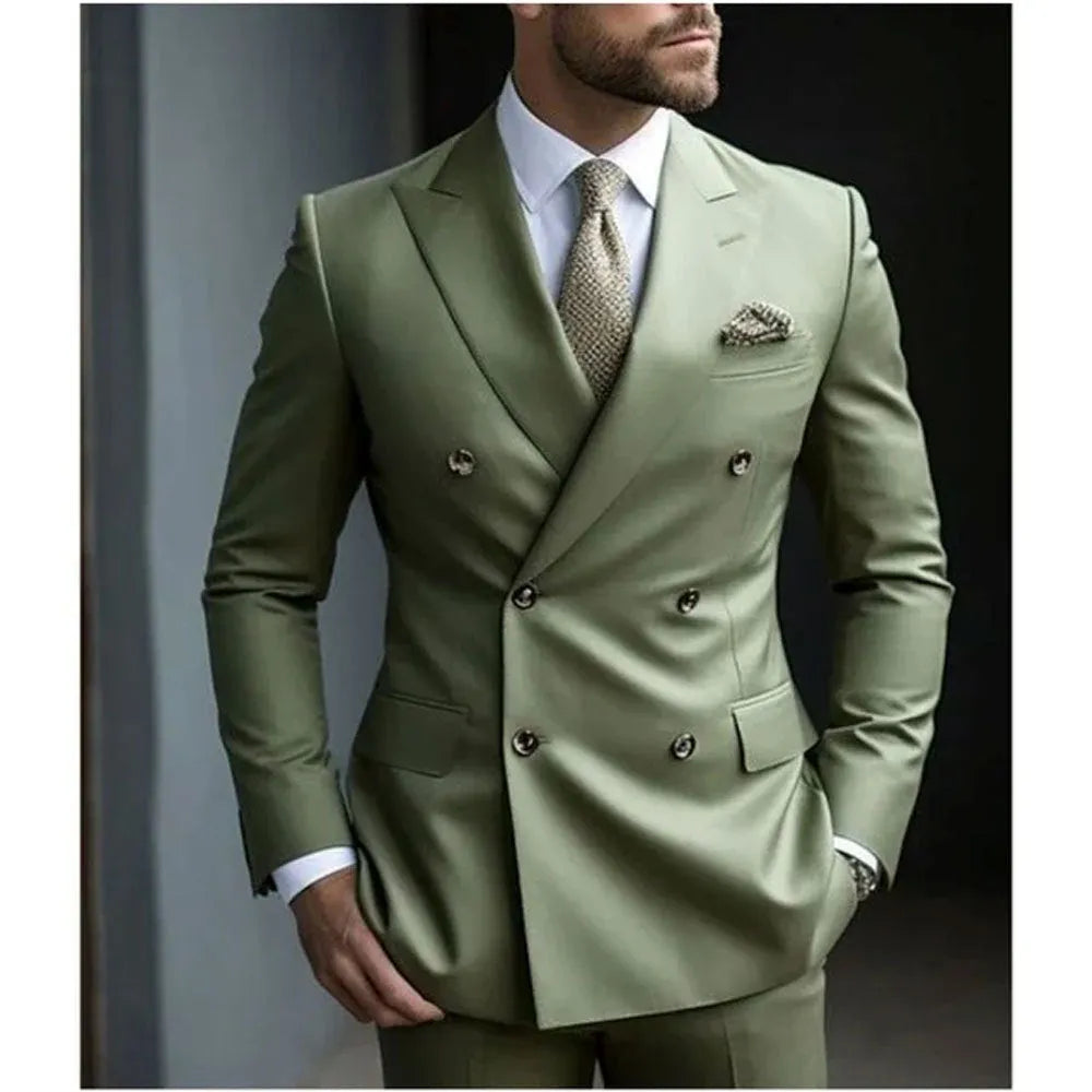 Men's grey Korean slim fit two-piece business suit with jacket and trousers