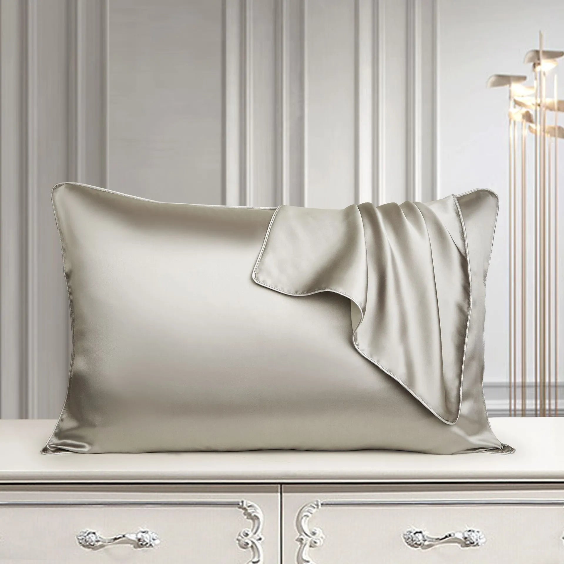 100% mulberry silk single pillowcase in 48x74cm size with inlaid rope weave, shown in Bean Paste Purple.