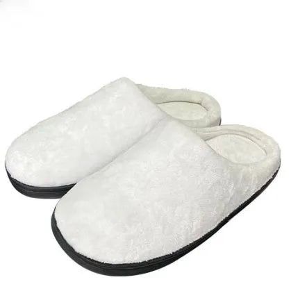 Pattern printed cotton flannel slippers with TPR sole in a custom colour on a white background.