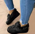 Casual cotton slip-on shoes with velvet lining and a thick rubber sole in various colours.
