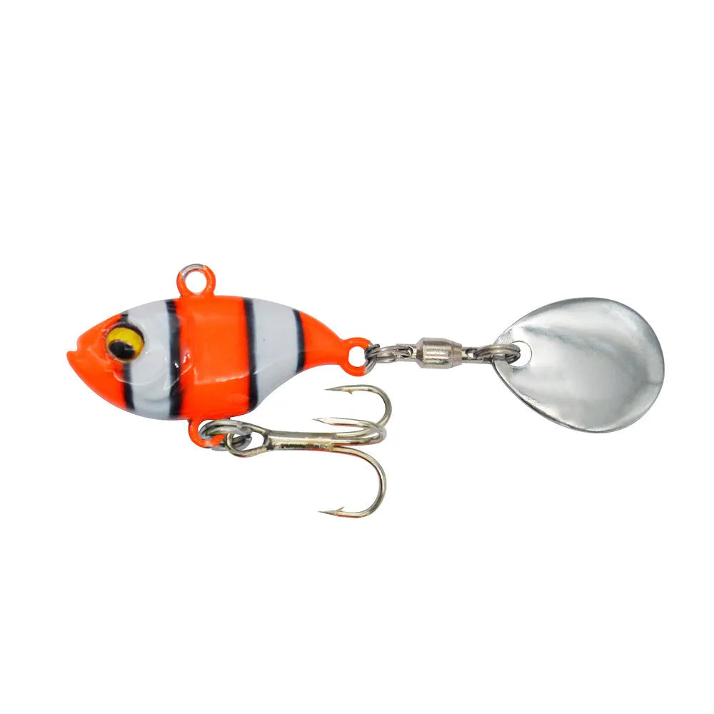 Metal sea fishing iron plate lure with rotating sequin in six colour variations