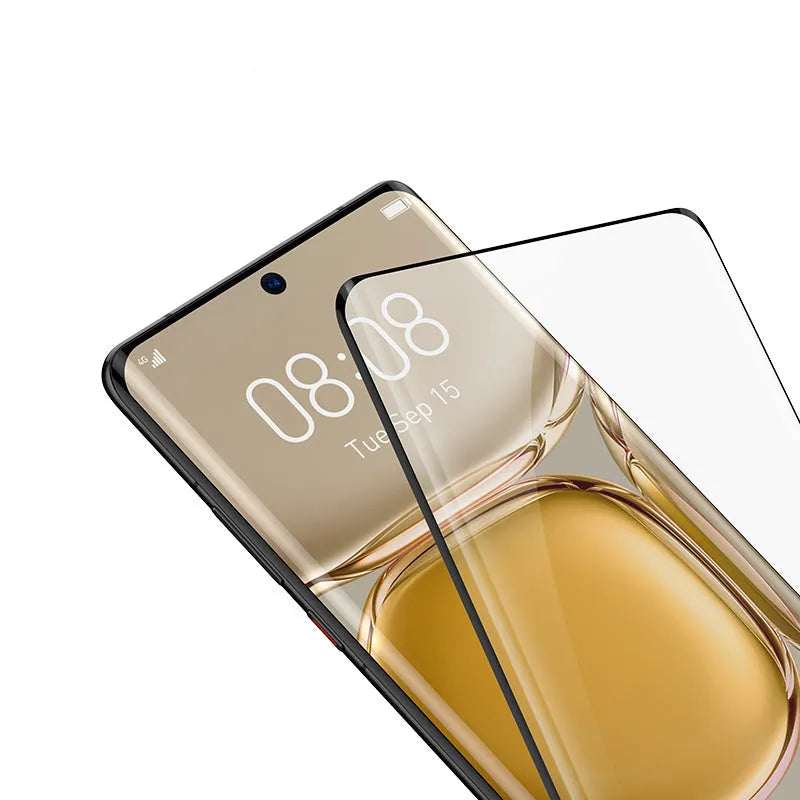 Black full adhesive curved tempered glass screen protector for Huawei P50 Pro with Asahi Glass matte finish and anti-blue light protection