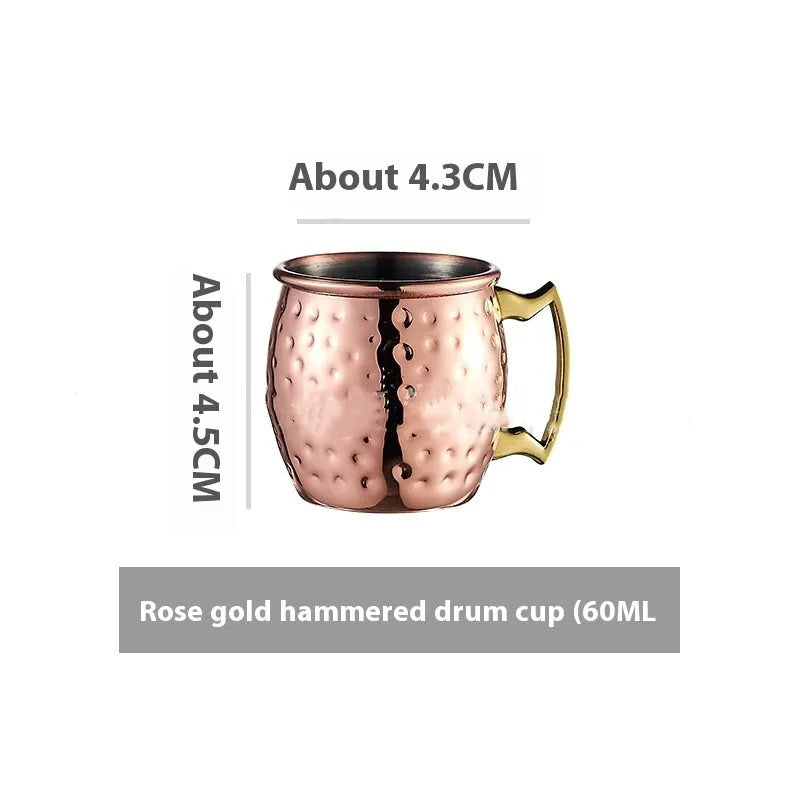 Stainless steel Moscow Mule cup with copper plating in a choice of colours and hammered or smooth finish.