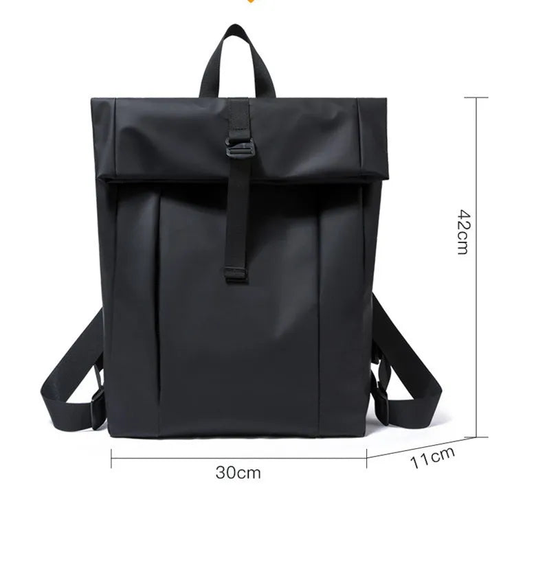 Large capacity men's backpack 20-35L solid colour blue with airpillow straps 30x11x42cm