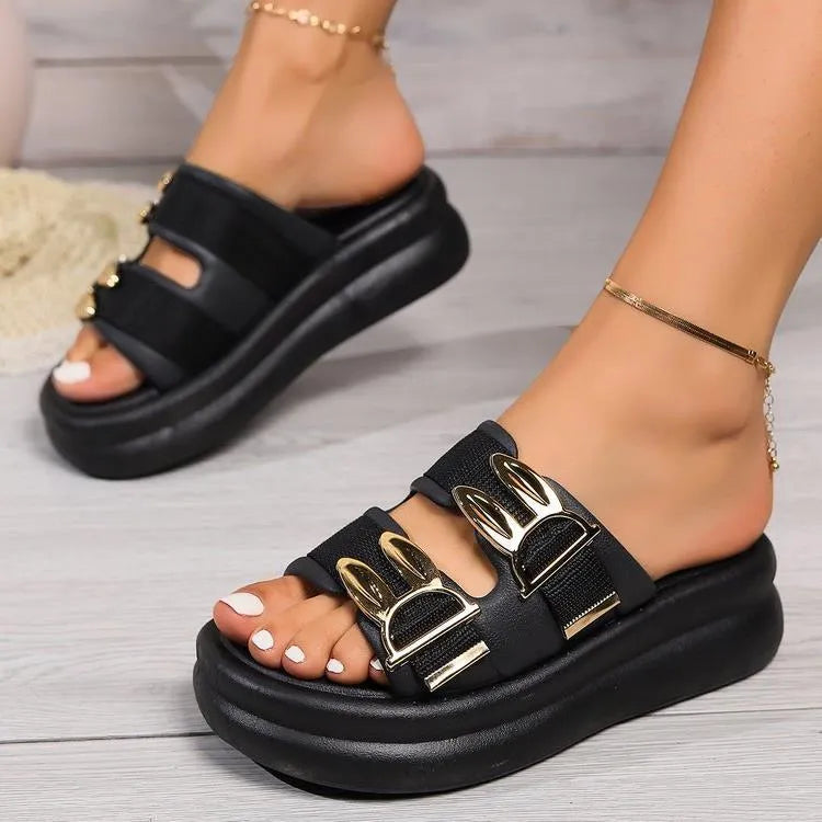 Women's suede slippers with thick rubber soles in apricot, black, and off white colours