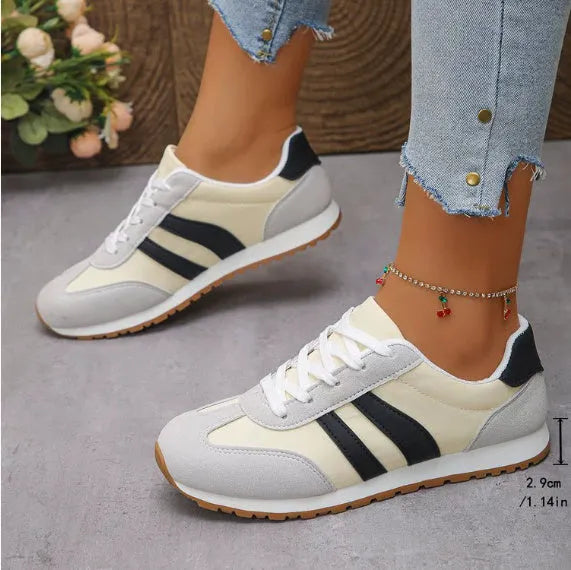 Blue and grey Cortez stripes sports shoes with rubber sole and round toe design