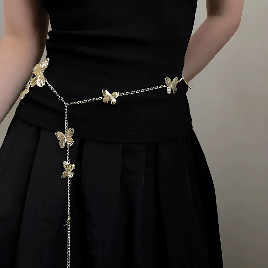 Gold butterfly waist chain accessory with 40cm width design for women's fashion outfits