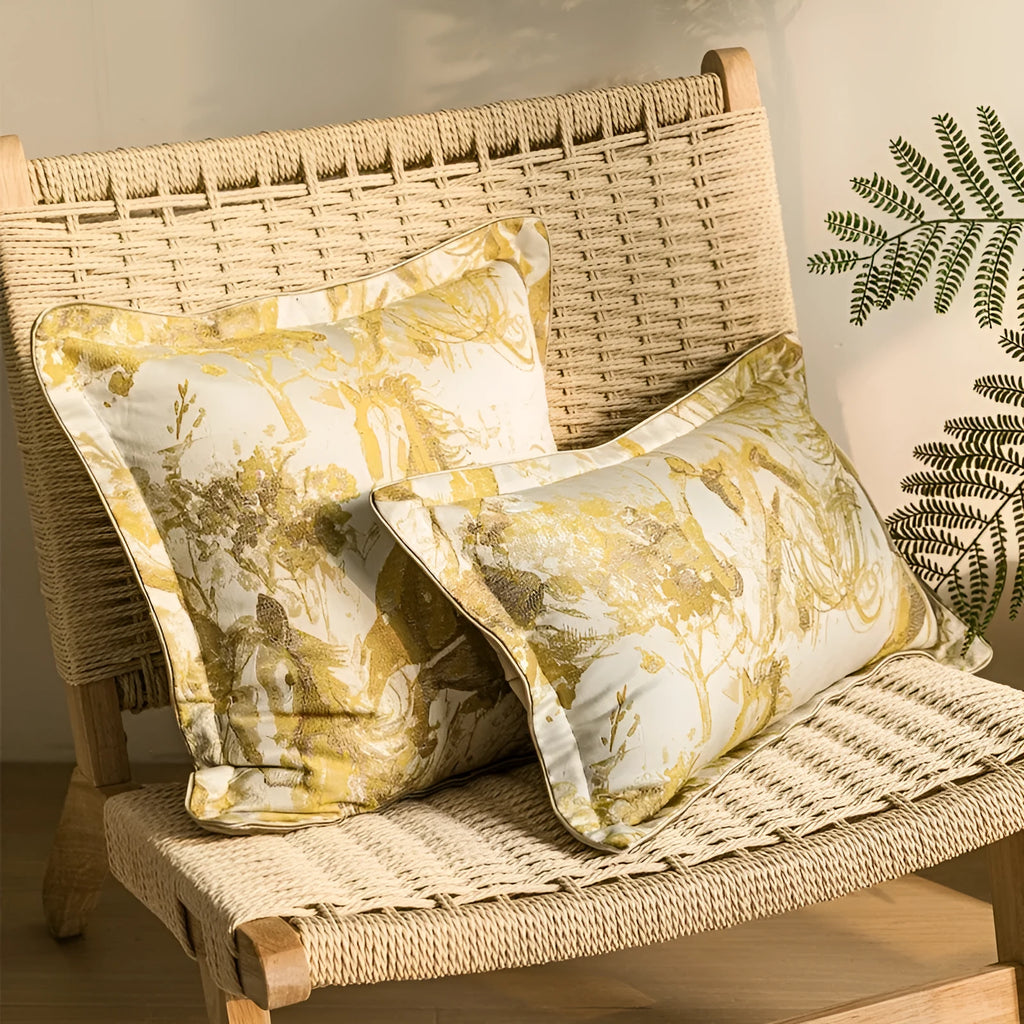 Modern abstract golden horse jacquard cushion in square and waist pillow sizes with colour options