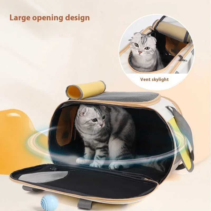 Foldable single shoulder pet carrier backpack in canvas material with large capacity