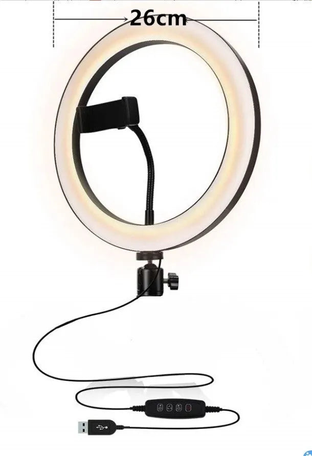 Adjustable live phone stand extended to medium height, showing a mobile phone secured on top.