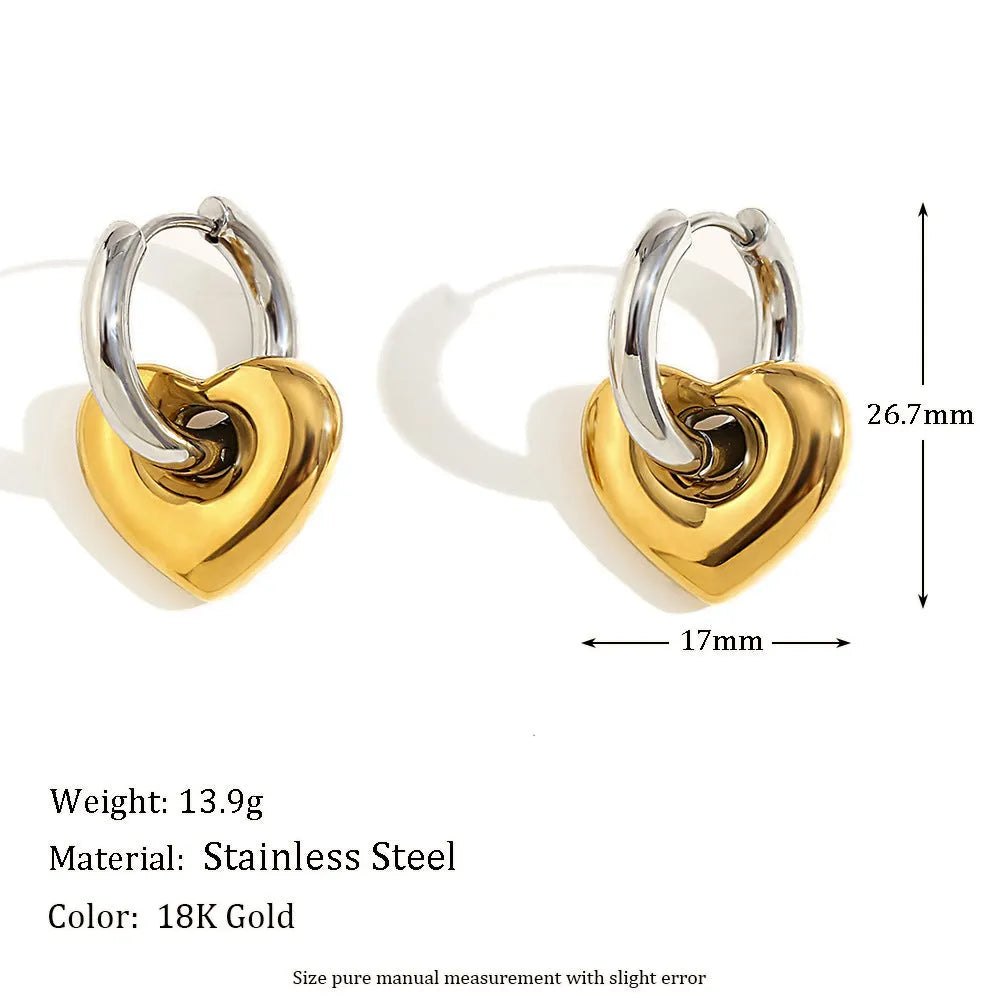 Women's geometric gold stainless steel jewellery set showing earrings, bracelet and necklace